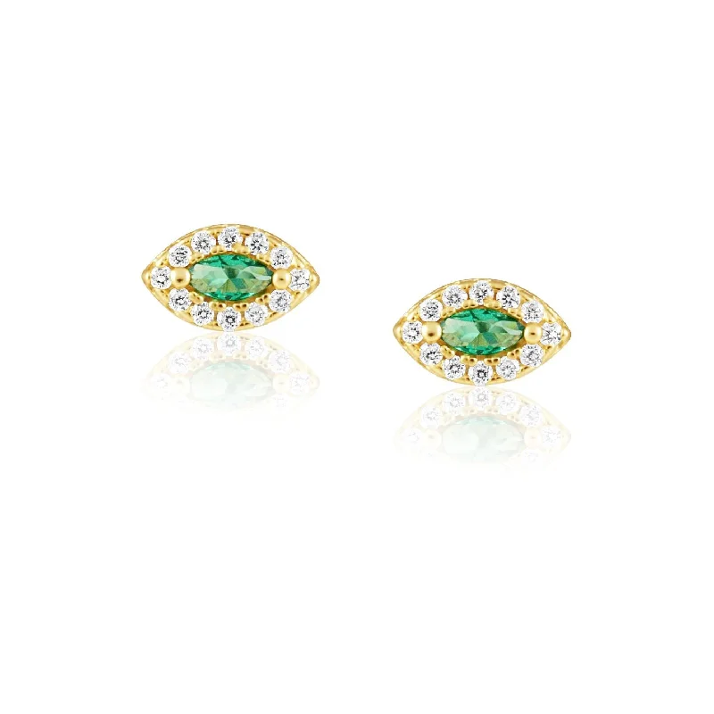 Hoop earrings with colorful beads for a fun and playful vibe-Alma Emerald Evil Eye Studs