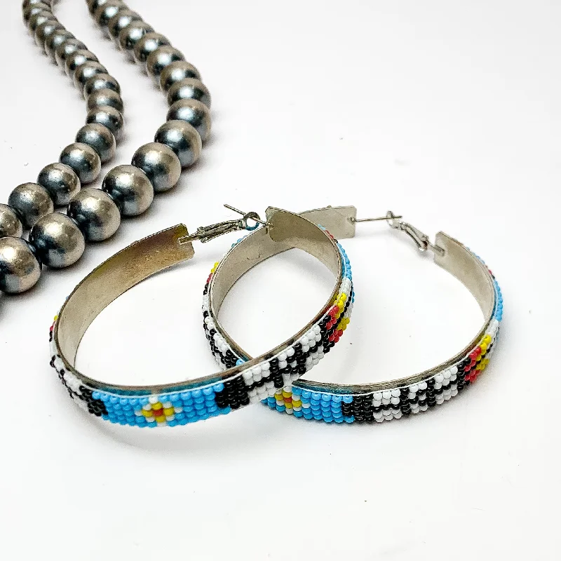 Best hoop earrings with minimal embellishments for a sleek and modern look-Aztec Pattern Beaded Hoop Earrings in Multicolor