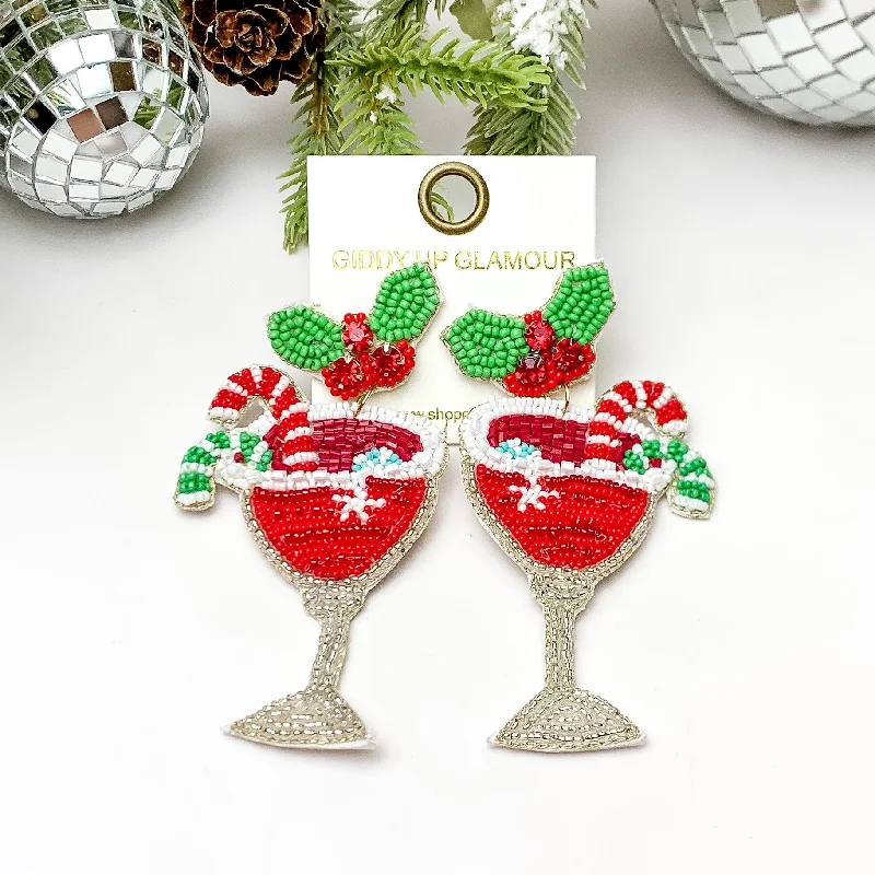 Hoop earrings with a matte black finish for a sleek, edgy vibe-Beaded Holiday Cocktail Earrings in Red