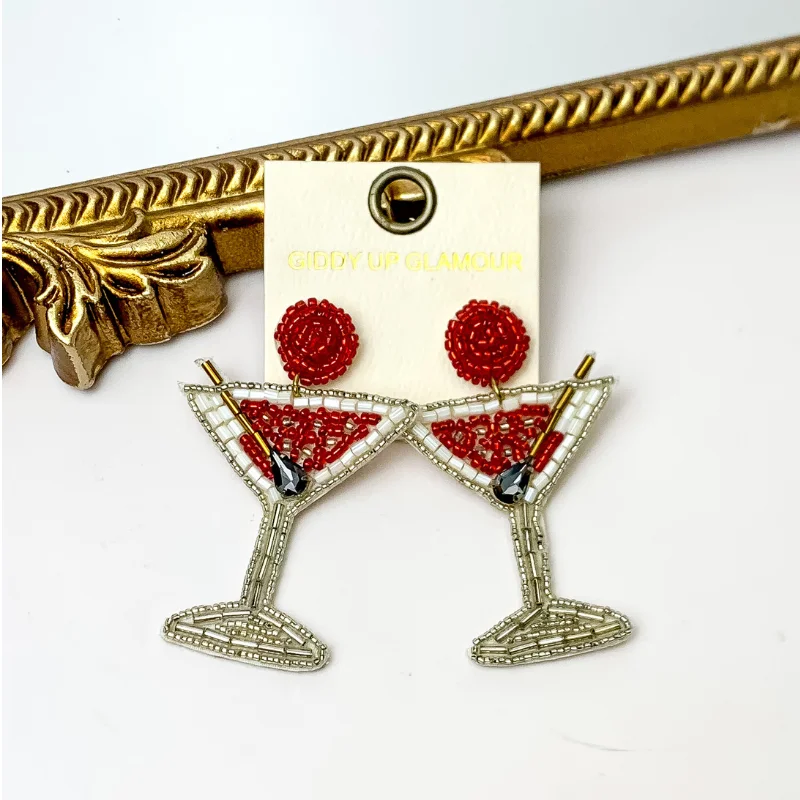 Best hoop earrings with vintage coins for a retro, antique-inspired style-Beaded Martini Earrings in Red