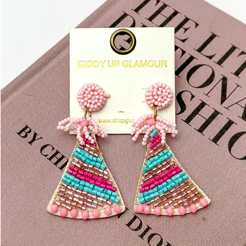 Medium hoop earrings for an everyday look with the perfect balance of style-Beaded Party Hat Earrings in Baby Pink