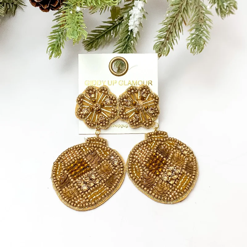 Hoop earrings with abstract shapes for an artistic and creative touch-Beaded Post Back Ornament Earrings in Gold Tone