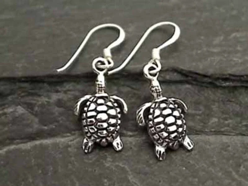 Best hoop earrings with tribal designs for a cultural and exotic aesthetic-Sterling Silver Sea Turtle Earrings