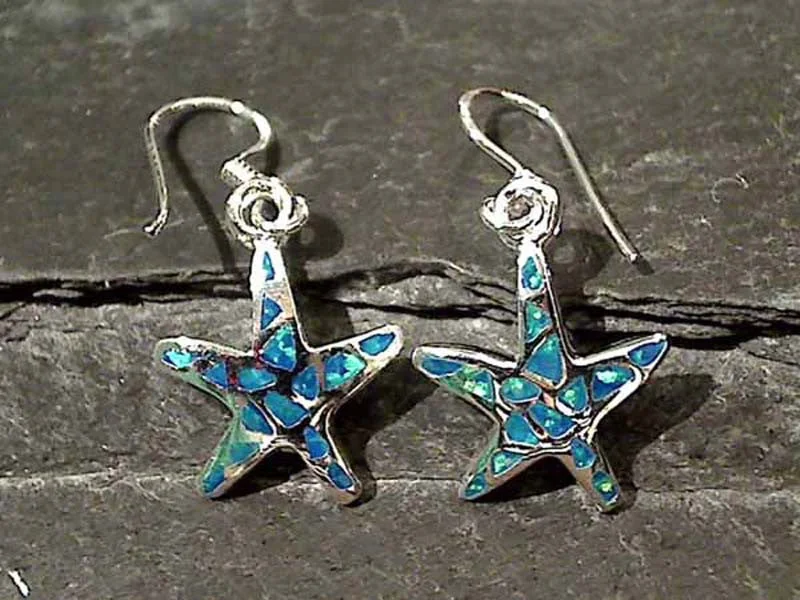 Hoop earrings with textured finishes for a vintage and classic style-Created Opal, Sterling Silver Starfish Earrings