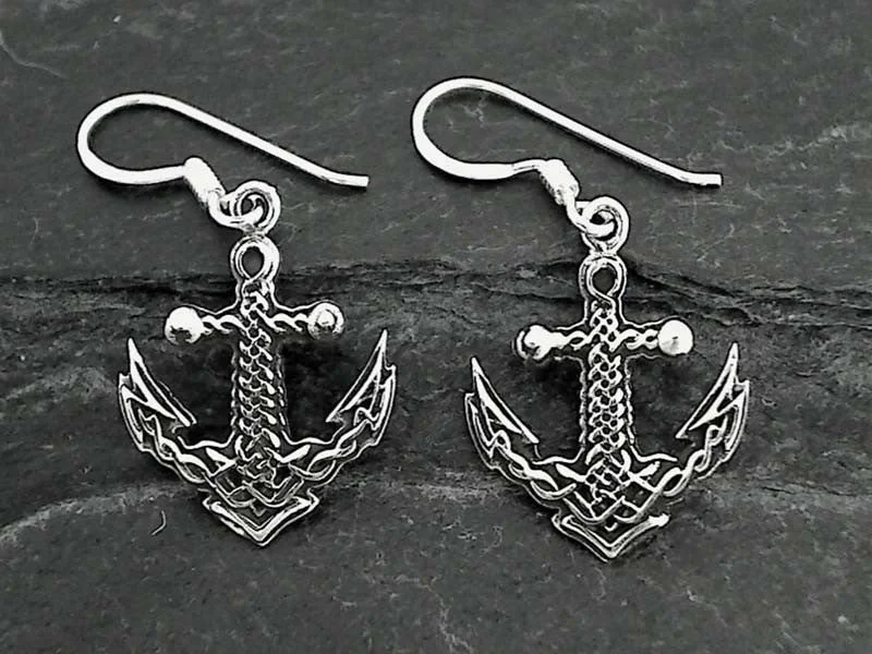 Best hoop earrings with floral designs for a feminine and delicate look-Sterling Silver Anchor Earrings