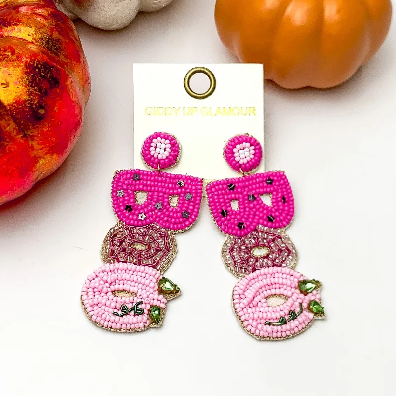 Hoop earrings with leather accents for a sleek and bold combination-BOO Beaded Earrings in a Fuchsia Pink Mix