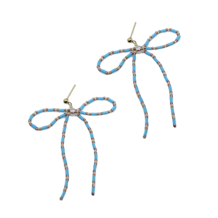 Hoop earrings with luxe velvet finishes for a rich and luxurious touch-Bow Earring / Turquoise