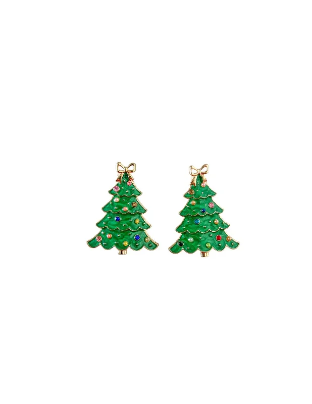 Hoop earrings with tortoiseshell designs for a chic and classic style-Bow Top Christmas Tree