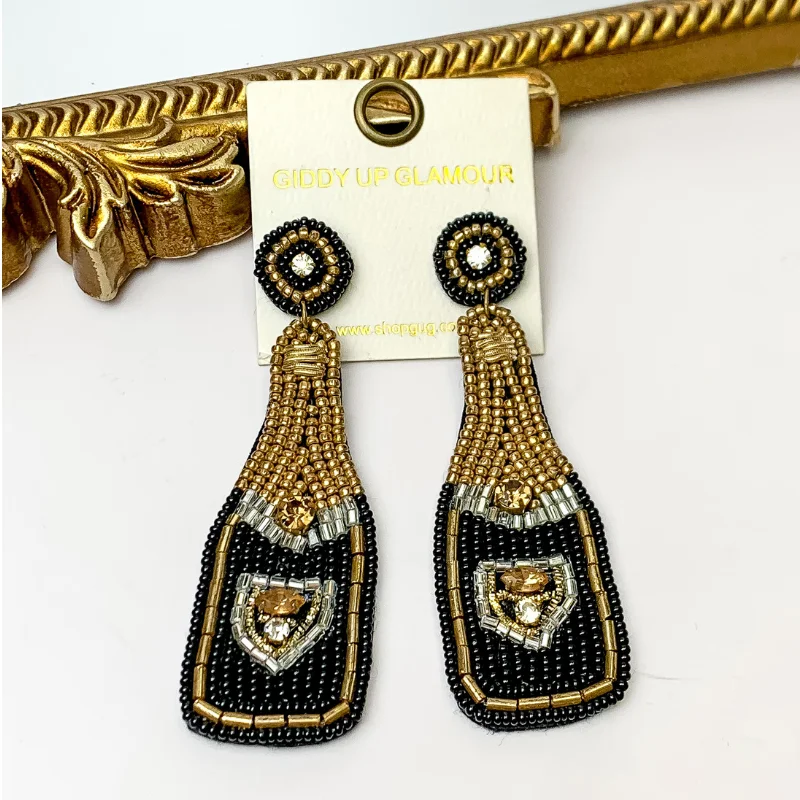 Best hoop earrings with tribal designs for a cultural and exotic aesthetic-Champagne Beaded Earrings in Black