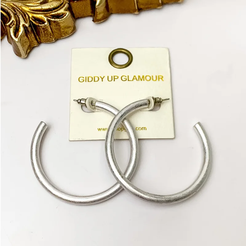 Hoop earrings with braided patterns for a detailed and textured finish-Classic Rod Hoop Earrings in Silver Tone