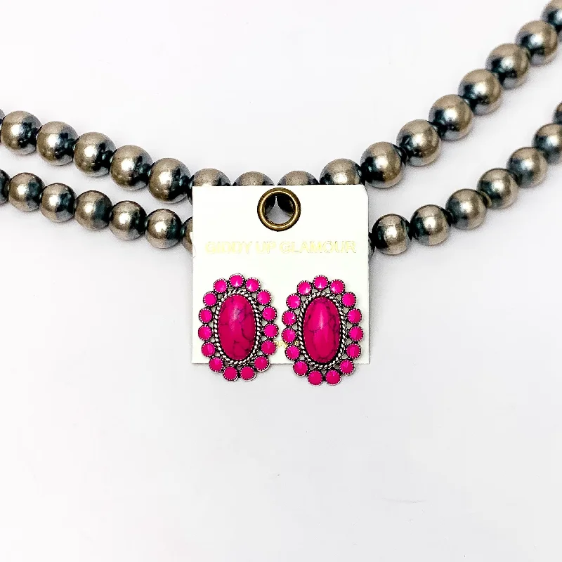 Best hoop earrings with snake chain details for a sleek and modern touch-Concho Post Earrings in Hot Pink