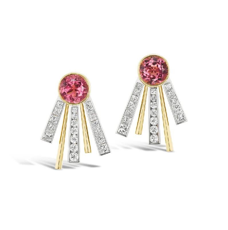 Hoop earrings with intricate designs for a unique and artistic appearance-Pink Tourmaline Celestial Earrings