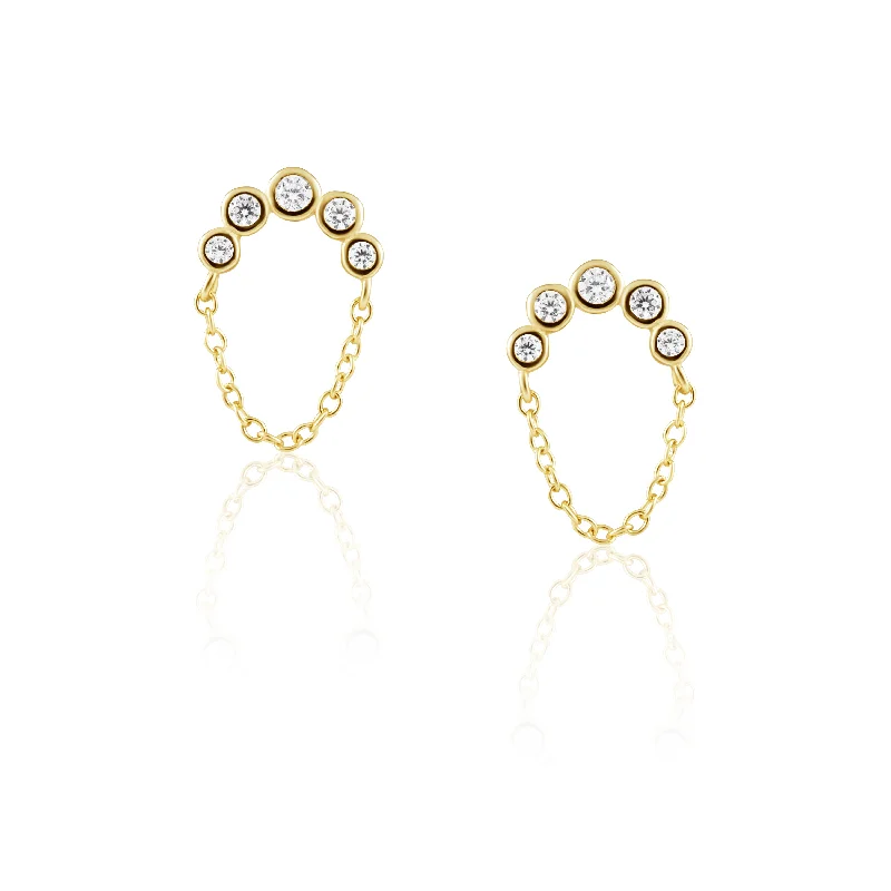 Hoop earrings with hammered textures for a boho-chic and rustic vibe-Crescent Chain CZ Studs