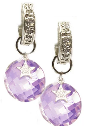 Hoop earrings with a chunky design for a bold and trendy statement-18kt Diamond Hoop with Detachable Double-Sided Rose-Cut Pink Amethyst