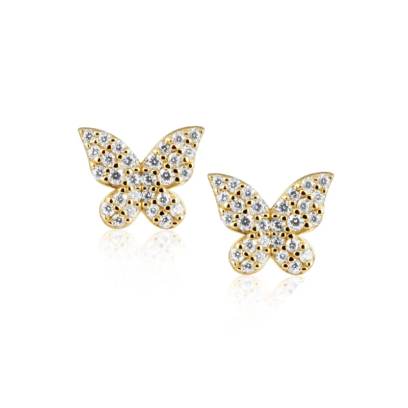 Best hoop earrings with hammered gold for a rustic yet elegant look-Elsie Pave Butterfly Studs