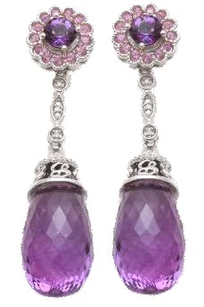 Best hoop earrings with baroque pearls for a luxurious and elegant vibe-Flower Amethyst Briolette Detachable Chandelier