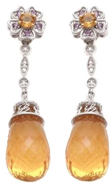 Best hoop earrings with multi-colored gemstones for a vibrant and lively touch-Flower Citrine Briolette Detachable Chandelier