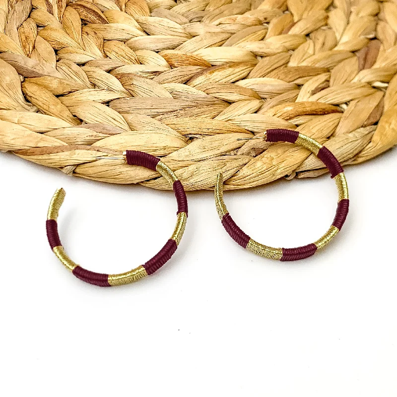 Best hoop earrings with textured silver for a rustic and organic finish-Game Day Glam Colored Hoop Earrings in Maroon and Gold