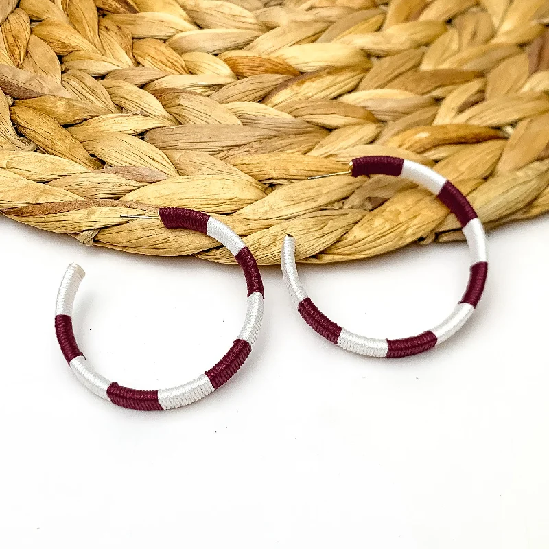 Hoop earrings with infinity loop designs for a continuous and eternal shape-Game Day Glam Colored Hoop Earrings in Maroon and White