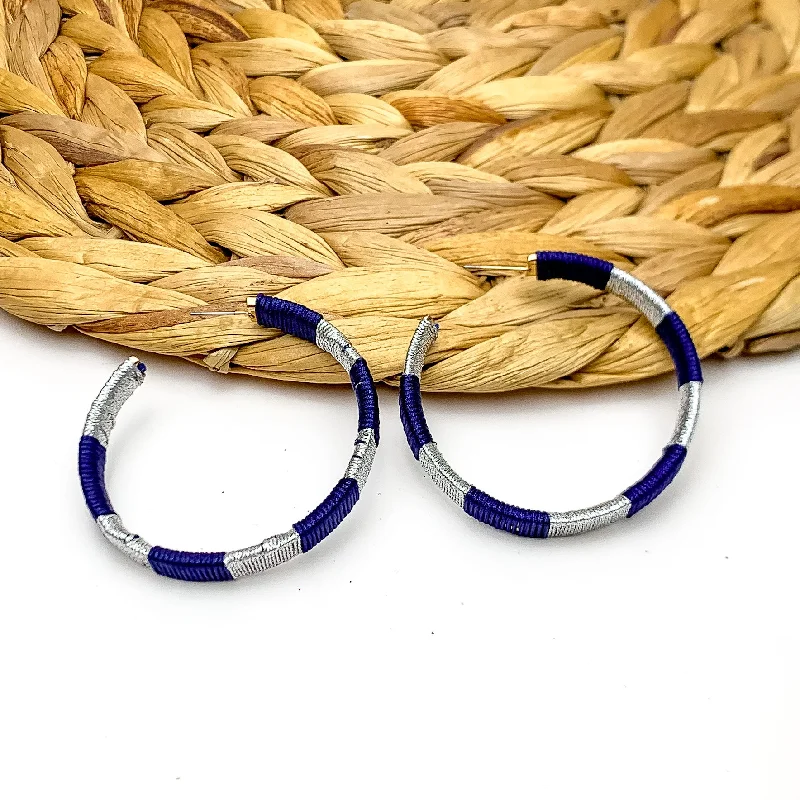 Hoop earrings with oversized pearl accents for a statement-making look-Game Day Glam Colored Hoop Earrings in Navy and Silver