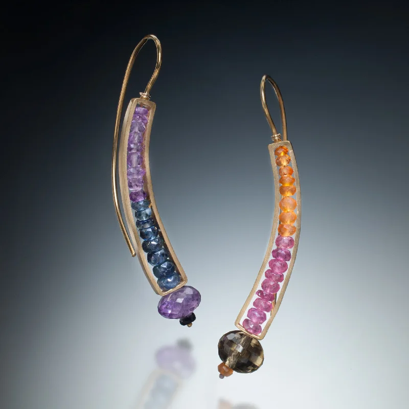 Hoop earrings with artistic filigree designs for an intricate, delicate finish-Gemstone Curve Earrings (gold)