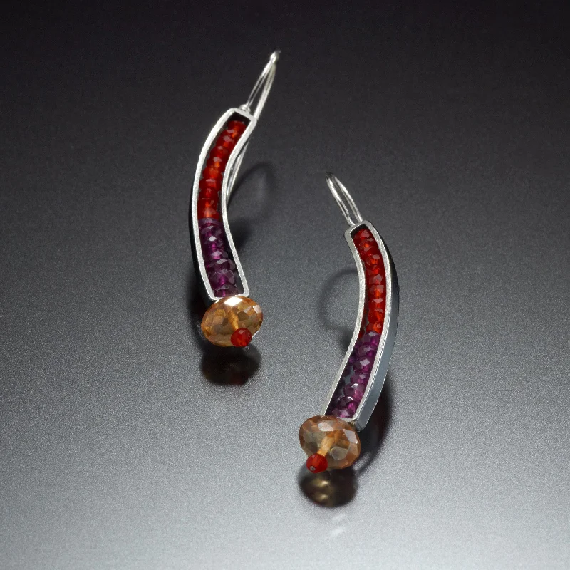 Hoop earrings with oversized designs for a bold, fashion-forward statement-Gemstone Curve Earrings (red)