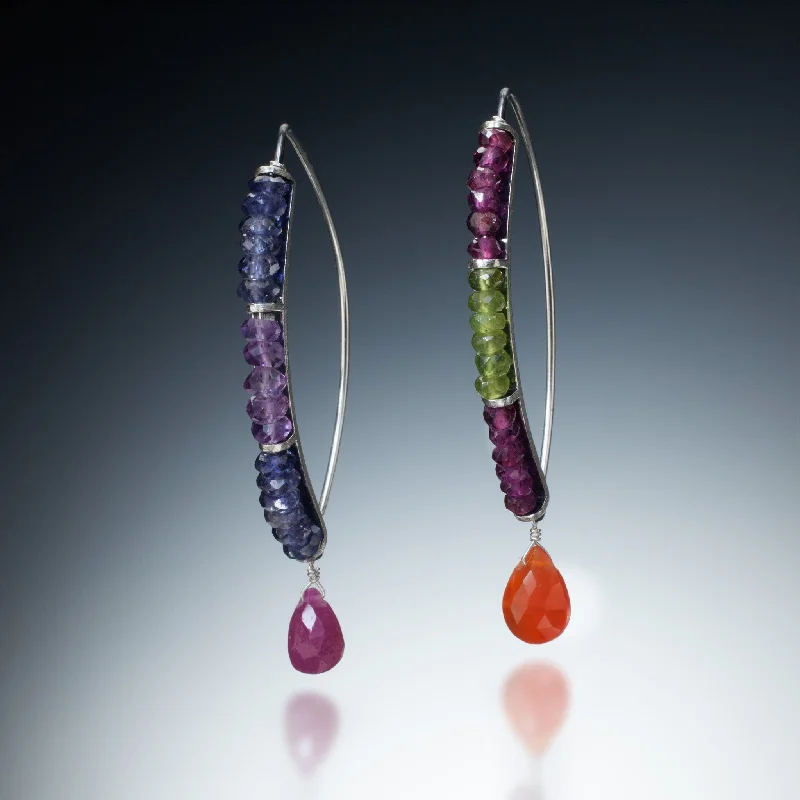 Hoop earrings with braided patterns for a detailed and textured finish-Gemstone Curve Earrings with Drop