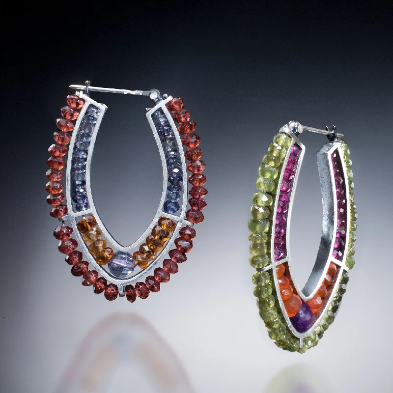 Best hoop earrings with sterling silver for an affordable and chic design-Gemstone Double Hoop Earrings (red & green)