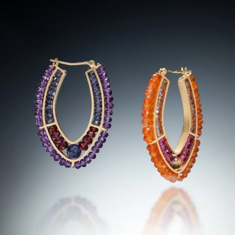 Hoop earrings with textured finishes for a vintage and classic style-Gemstone Double Hoop Earrings (gold)