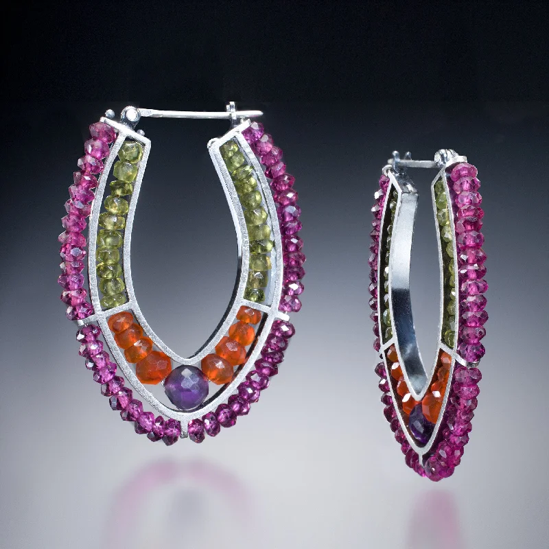 Hoop earrings with hammered textures for a boho-chic and rustic vibe-Gemstone Double Hoop (purple)