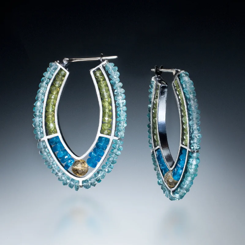 Hoop earrings with a chunky design for a bold and trendy statement-Gemstone Double Hoop (blue)