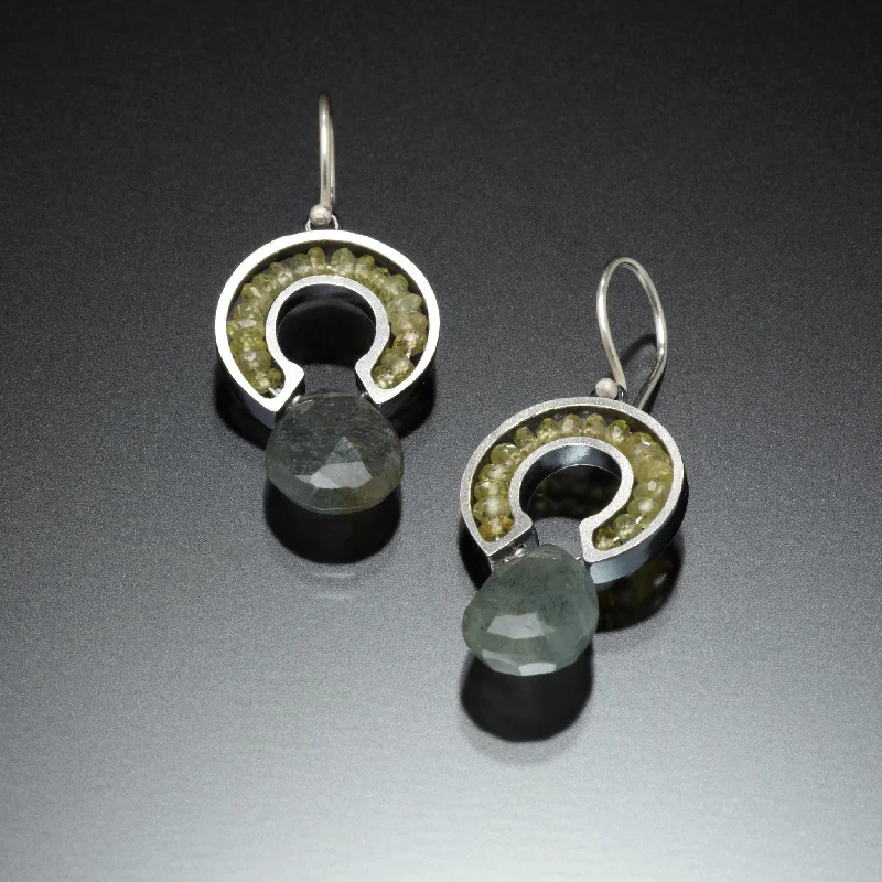 Hoop earrings with a matte black finish for a sleek, edgy vibe-Gemstone Horseshoe Earrings (green)