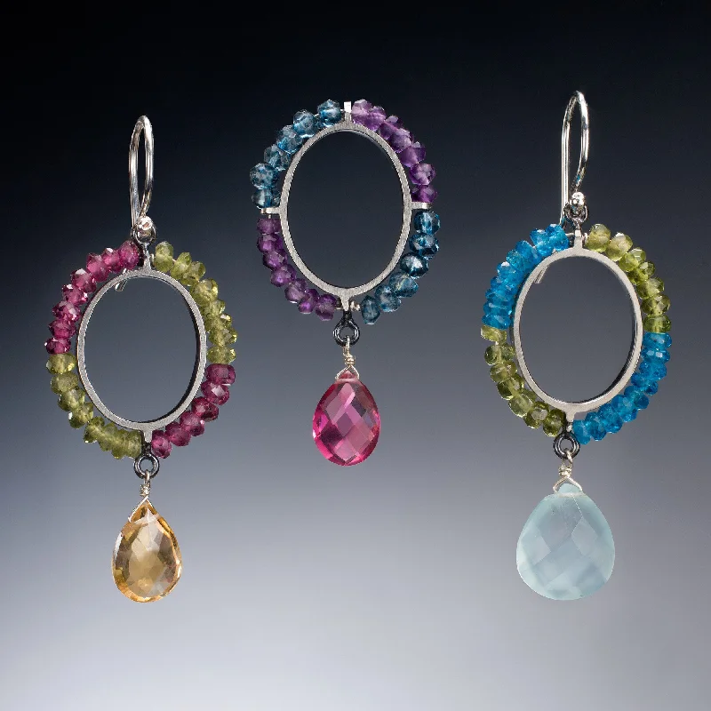 Best hoop earrings with stacked layers for a dimensional and bold look-Gemstone Circle Earrings with Drop