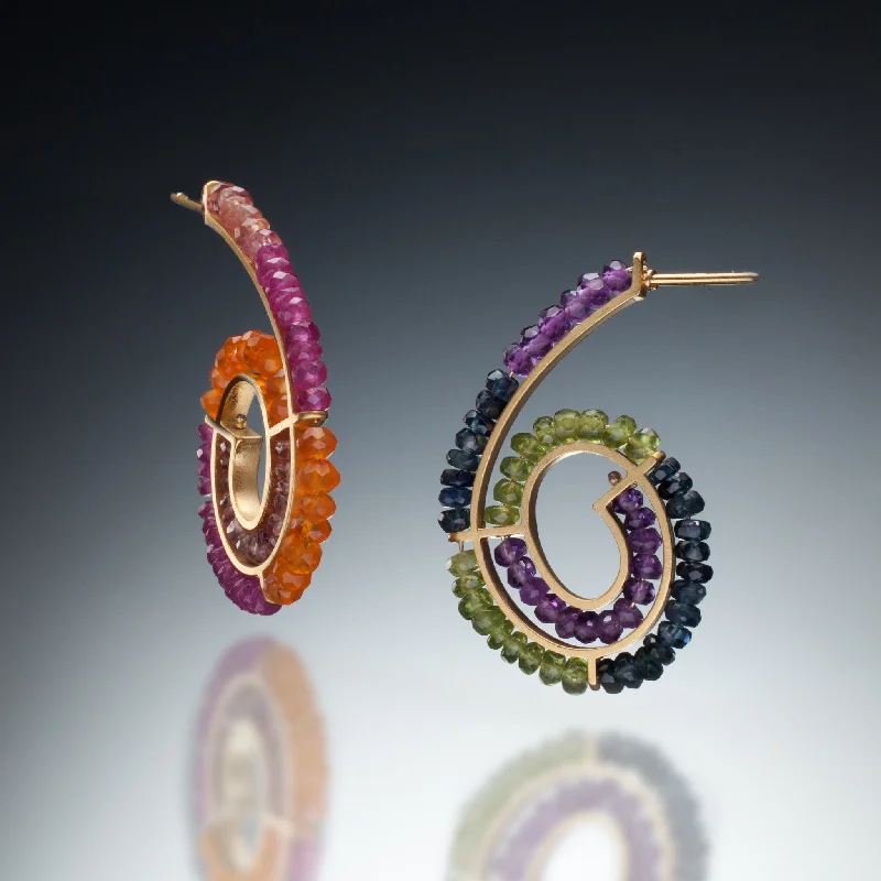 Hoop earrings with leather accents for a sleek and bold combination-Gemstone Spiral Earrings (gold)