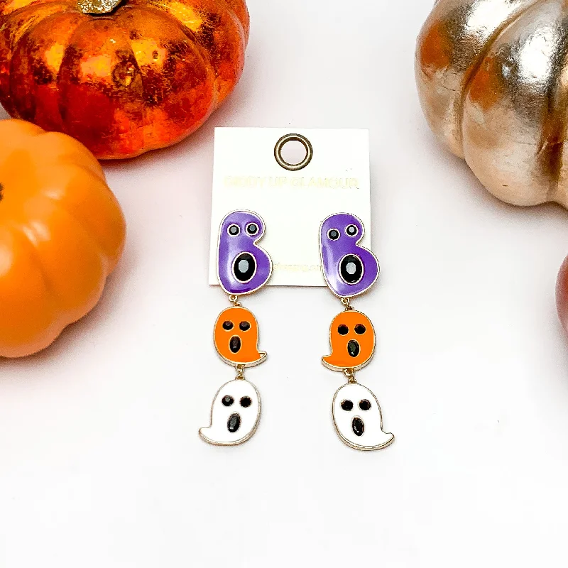 Best hoop earrings with gold for a luxurious and timeless look-Ghost Drop Post Earrings with Black Crystals in Purple, Orange, and White