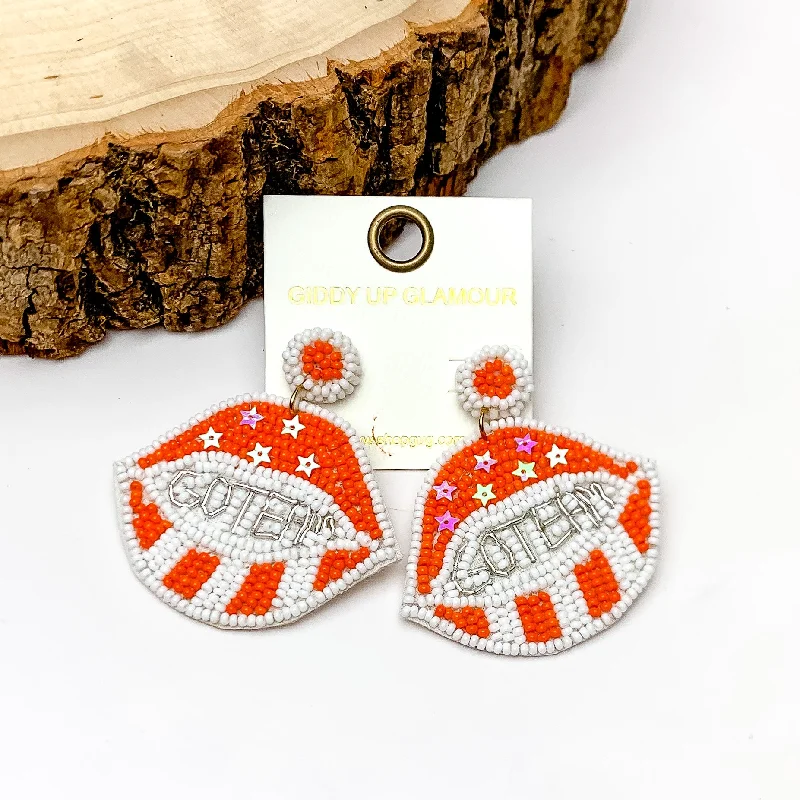 Best hoop earrings with geometric triangle shapes for a modern, chic design-GO TEAM Beaded Lips Post Earrings in Orange and White