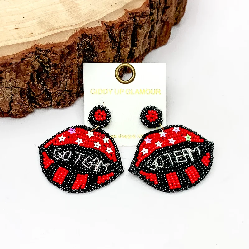 Hoop earrings with infinity loop designs for a continuous and eternal shape-GO TEAM Beaded Lips Post Earrings in Red and Black