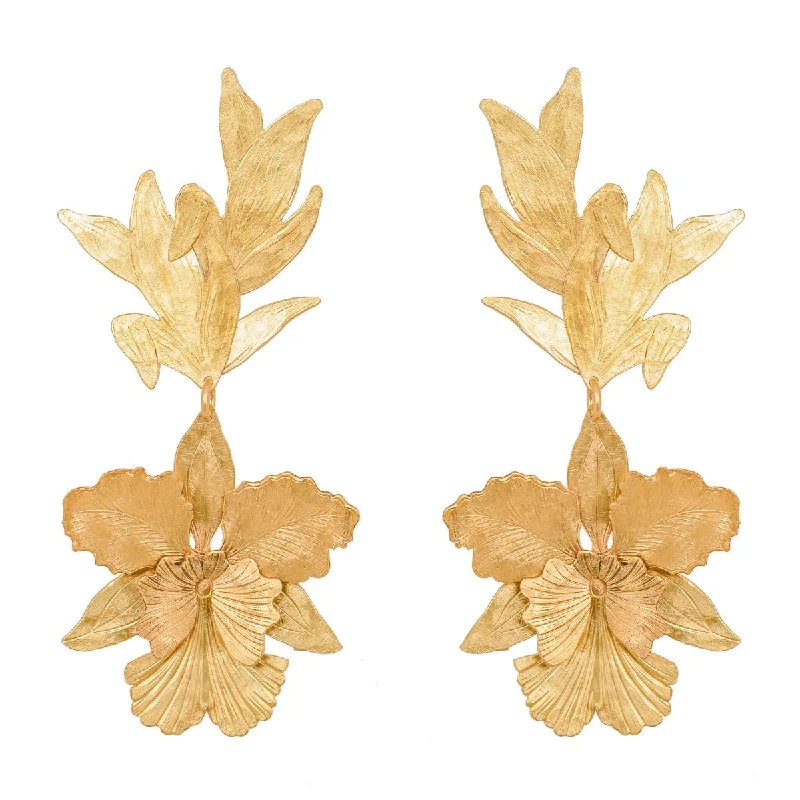 Hoop earrings with diamond-cut surfaces for added sparkle and shine-Gold La'akea Orchid Earrings