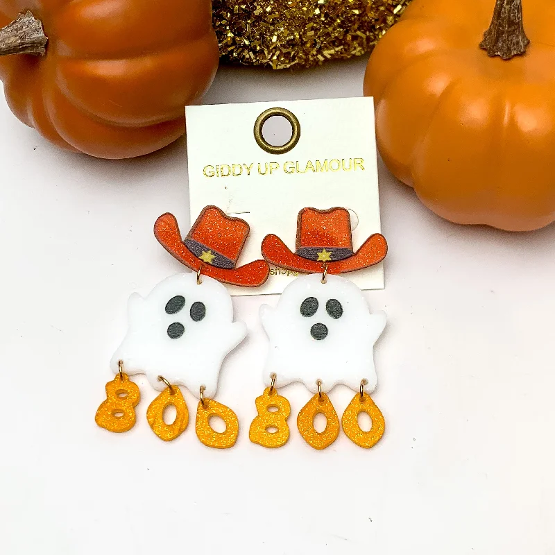 Hoop earrings with heart-shaped frames for a romantic and feminine look-Halloween Ghost Earrings With Dangling Boo Letters