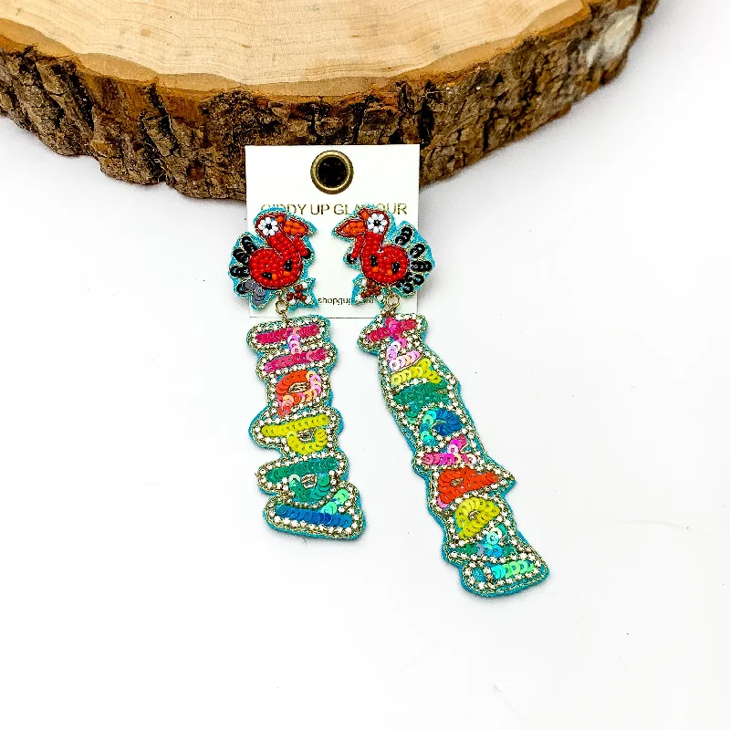 Best hoop earrings with cubic zirconia for a budget-friendly, dazzling look-Happy Turkey Day Beaded Earrings in Multicolor