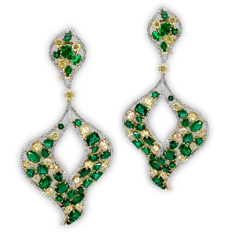 Hoop earrings with polished silver finish for a shiny, modern appeal-Important Emerald + Fancy Yellow and White Diamond Earrings