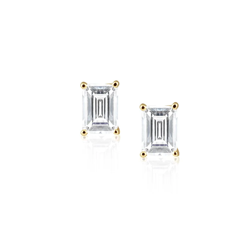 Hoop earrings with polished metal for a shiny and high-quality finish-Katie Emerald Cut Studs