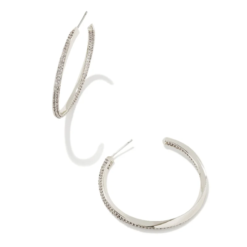 Hoop earrings with spiral designs for a dynamic and fluid look-Kendra Scott | Ella Silver Hoop Earrings in White Crystal