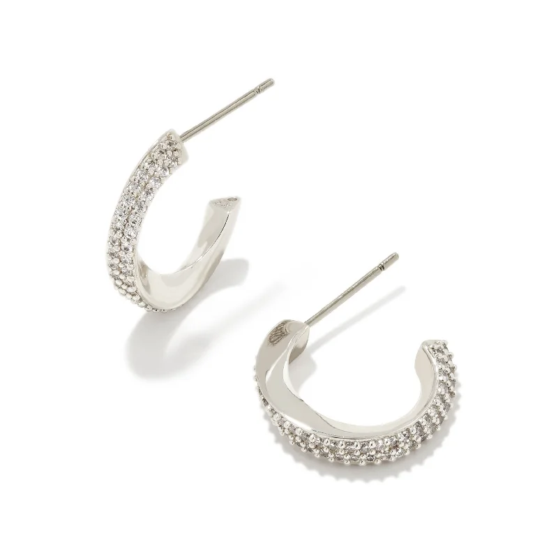 Best hoop earrings with geometric cuts for a sharp, modern appeal-Kendra Scott | Ella Silver Huggie Earrings in White Crystal