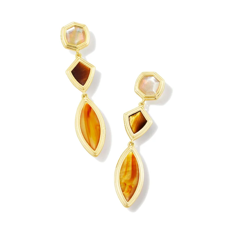 Hoop earrings with textured finishes for a vintage and classic style-Kendra Scott | Monica Gold Linear Earrings in Brown Mix