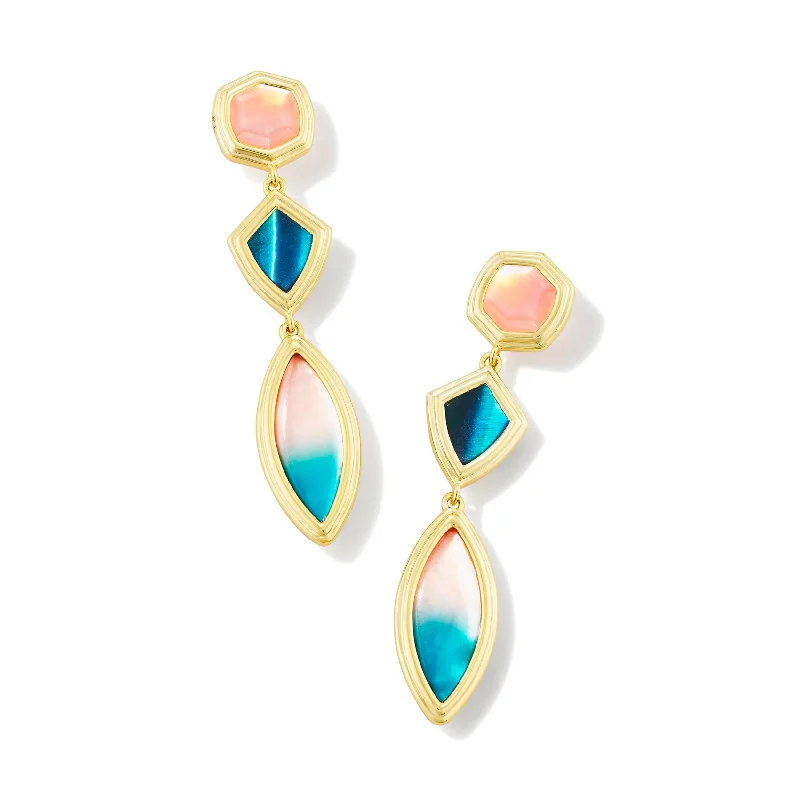 Best hoop earrings with snake chain details for a sleek and modern touch-Kendra Scott | Monica Gold Linear Earrings in Teal Mix