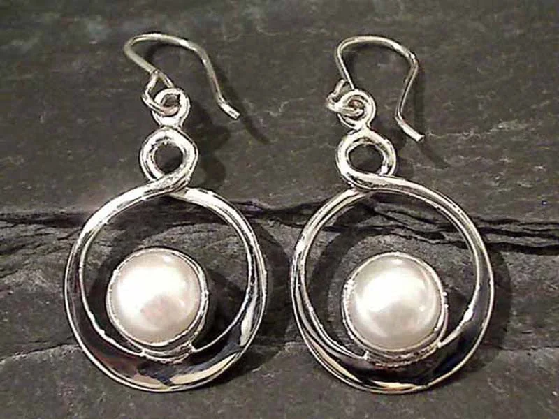 Classic hoop earrings with a thin profile for a sleek and subtle style-Pearl, Sterling Silver Earrings