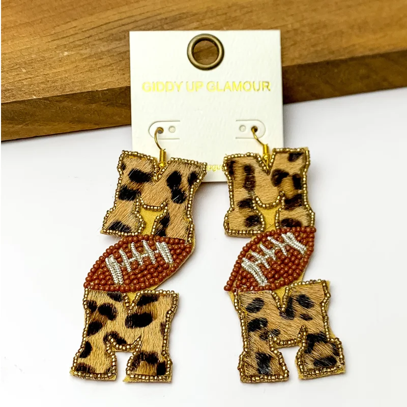 Best hoop earrings with geometric triangle shapes for a modern, chic design-Leopard Print Football Mom Earrings