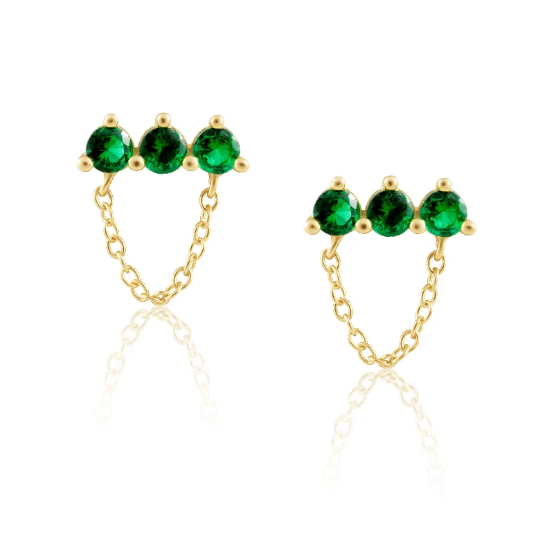 Hoop earrings with leather accents for a sleek and bold combination-Magda Emerald Chain Studs