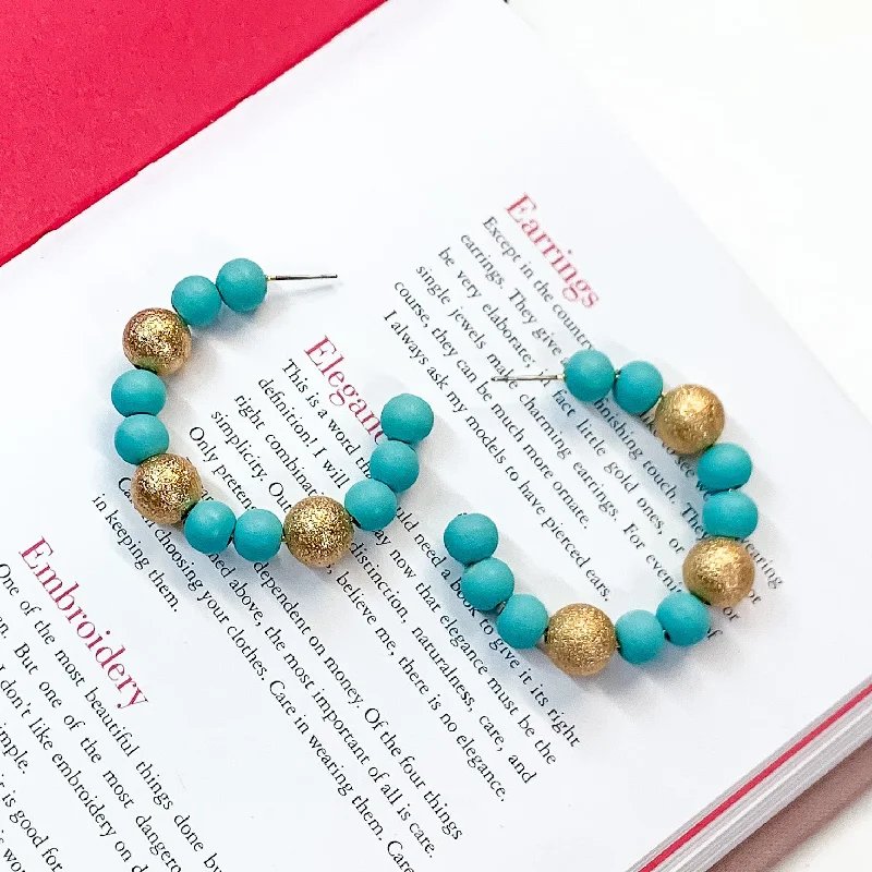 Hoop earrings with multi-tone finishes for a colorful and layered effect-Making Joy Beaded Hoop Earrings with Gold Tone Spacers in Sky Blue